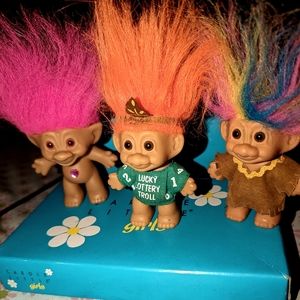 Vintage set of three Troll rubber dolls